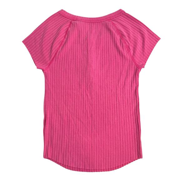 American Eagle Ribbed Henley Tee Size L Pink Short Sleeve Stretch T-Shirt - Picture 2 of 5